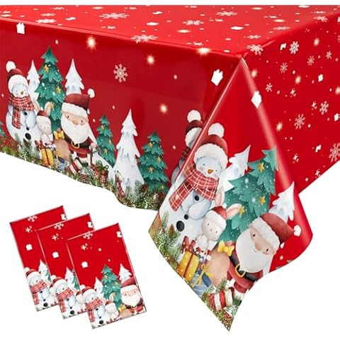 AobkDeco 3pcs Plastic Christmas Tablecloth Disposable Rectangle Snowman Snowflakes Xmas Party Table Cloths for Christmas Theme Birthday Party, Holiday Christmas Party Decoration，54 x 108 Inch Cover