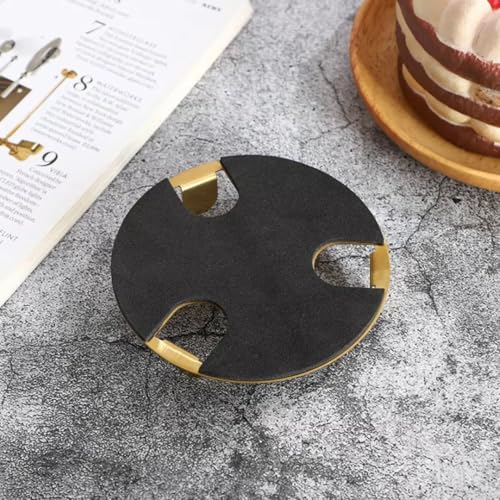 Image of Giftana Round Coaster Set for Home and Office, Non-Slip Drink Coasters for Dinning Table, Bar -Matt Finish- Steel Coasters with Stand for Tea Cups,Coffee Mugs,Glasses (Set of 6 Pieces) (Gold)