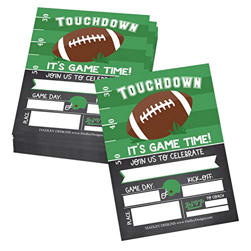 Image of Hadley Designs Kids Birthday Invitations For Boys Football Theme - 25 Football Birthday Party Invitations For Boys, Touchdown Invites For Boy, Cute Party Supplies, Made In USA