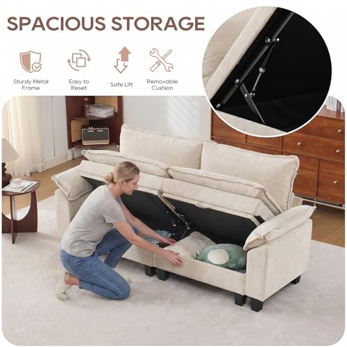 Image of IPKIG 82.3 inch Modular Cloud Couch with Storage, L Shaped Sectional Sofa with Ottoman & Pillow, Chenille Deep Seat Sectional Couches for Living Room, Apartment, White