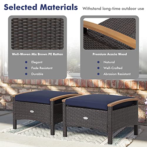Tangkula WH00012 2 Piece Patio Rattan Ottomans, Outdoor Wicker Footstool W/Acacia Wood Handles thumb #4