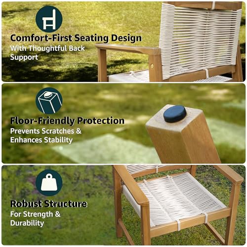 Image of Heritage Woven Rope Eucalyptus Wood Armchair, Set of 2 Oversized Wide Backrest for Enhanced Comfort - Handcrafted Outdoor Patio Dining Chairs, Solid Eucalyptus Boho Seating for Deck, Porch & Backyard