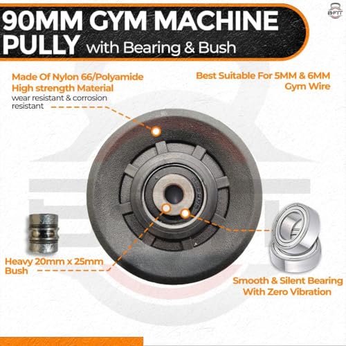 Image of B Fit ABS Plastic Gym Pulley with inbuilt Bearing and Bush- Heavy Duty Wheel Cable Gym Fitness Equipment Replacement 4 Pcs (90 MM-4 Pcs) | Gym Machine Attachment