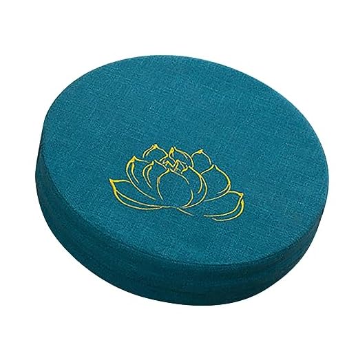 Cojín de Meditación Redondo de Espuma Dura, Algodón y Lino, Cojín de Suelo Extraíble, Lavable, Cómodo para Tatami (Lago Azul)