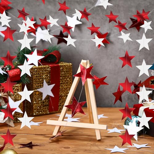 Image of Patelai 130 Feet Glitter Star Garland Banner 2026 Party Decoration Double Side Star Hanging String Streamer Paper Twinkle for Graduation Wedding Birthday (Red and White)