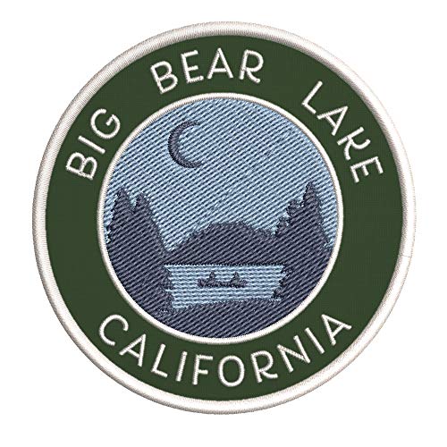 Big Bear Lake, California Crescent Moon Boat Embroidered DIY Iron on or Sew-on Decorative Patch Badge Appliques ~ Lake Life Adventure Series