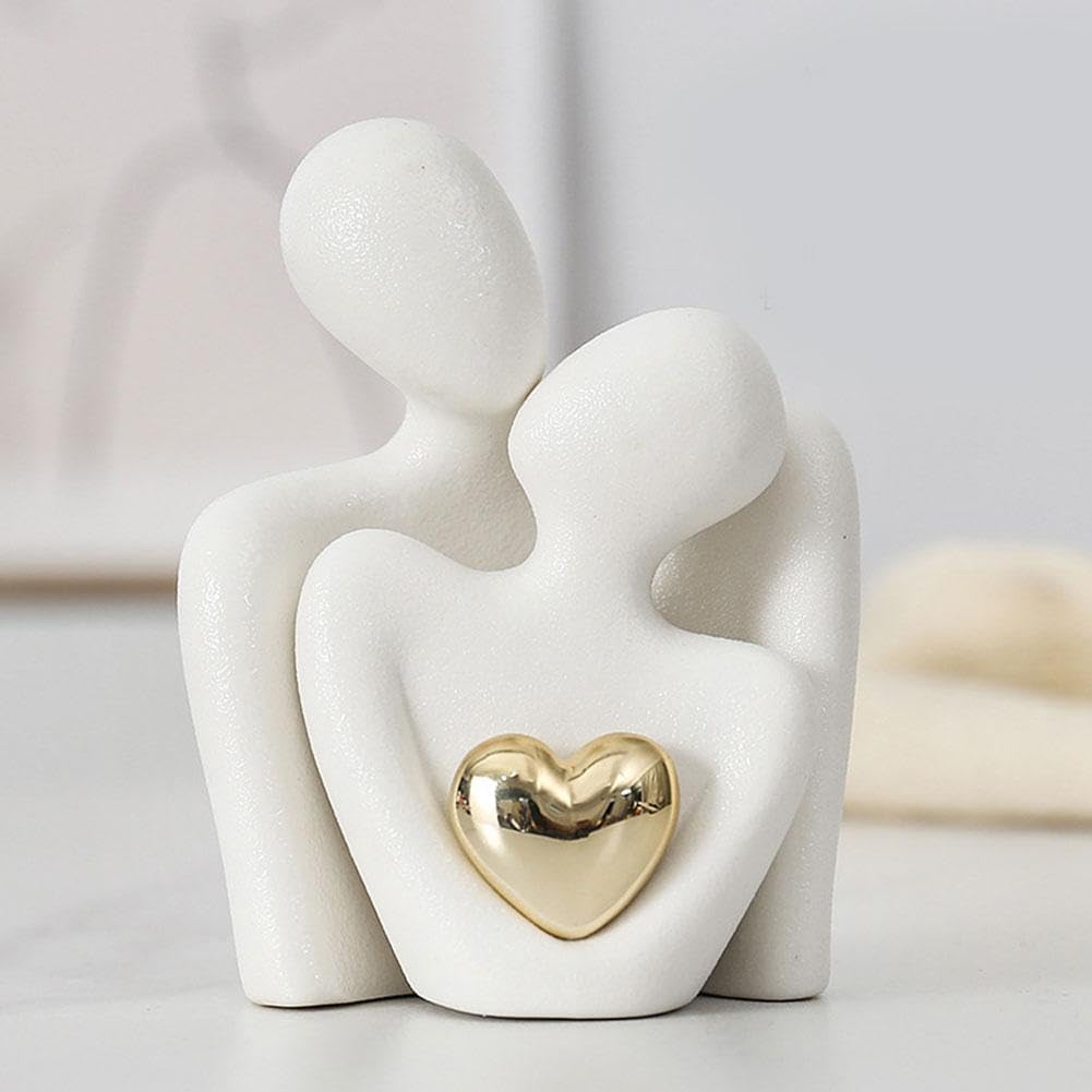 pulunto Escultura de expresión de lazo de corazón dorado, figura romántica de pareja, estatua de pareja de cerámica, escultura abstracta moderna, figuras de amor, manualidades para aniversario, sala