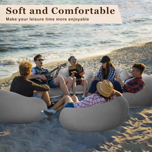 Image of Realspring Inflatable Bean Bag Chairs Outdoor Blow up Camping Chairs Inflatable Lazy Sofa Folding Portable Bean Bag Loungers Couch for Movie Night(Dark Gray,12 Pcs)