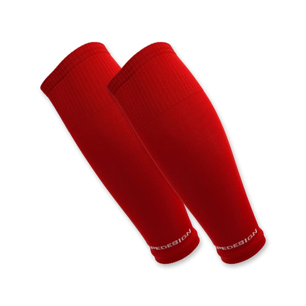 Tapedesign - "TUBES 1 Pair of Football Sleeves (Footless) in Red for Men, Women & Youth (Size 5-14) - Soccer Leg & Calf Socks for Shin Guards - Adults & Kids Long Shin Guard Cover (OneSize)
