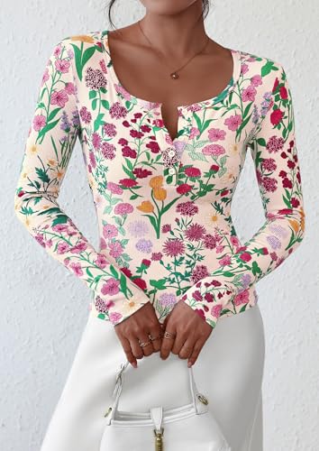 Image of PRETTYGARDEN Women's Fall Long Sleeve Henley T Shirts