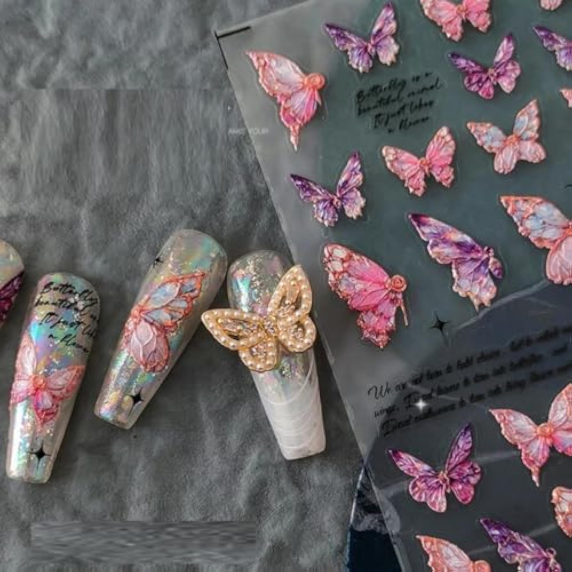 5D Purple Butterfly Self-Adhesive Nail Decals, Waterproof & Non-Toxic