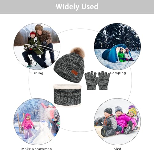 Image of Kids Hat Scarf Gloves Set, Kids Winter Beanie Hat Scarf Gloves Set with Knit Thick Warm Fleece Lined for 1-6 Years Old
