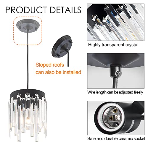 Mayna Crystal Pendant Light Fixture, Modern Chandelier, Adjustable Height Hanging Lamp, Cylinder Black Pendant Lights For Kitchen Island,Dining Room,Living Room,Foyer,Entrywall,Hallway (1Pack) #TOP5