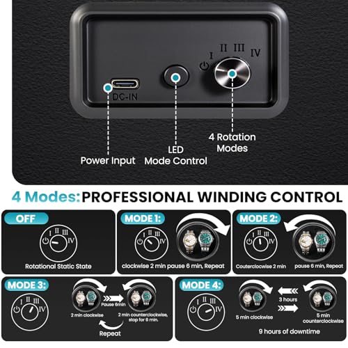 Image of J&T Technology Watch Winder for 4 Automatic Watches, Watch Winder Box with Watch Holders and Jewelry Storage, Quiet Japan-Made Motor,LED Light,Gift for Men & Women