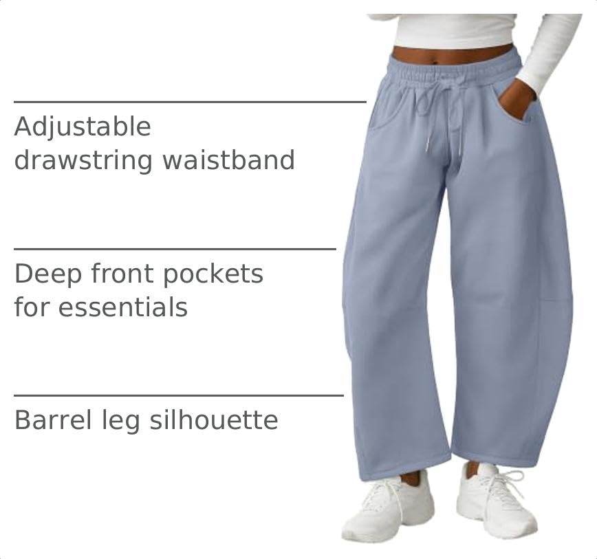 Image of Lepunuo Barrel Sweatpants Women Casual Baggy Elastic Waisted Pants Wide Leg Gym Trousers with Pockets