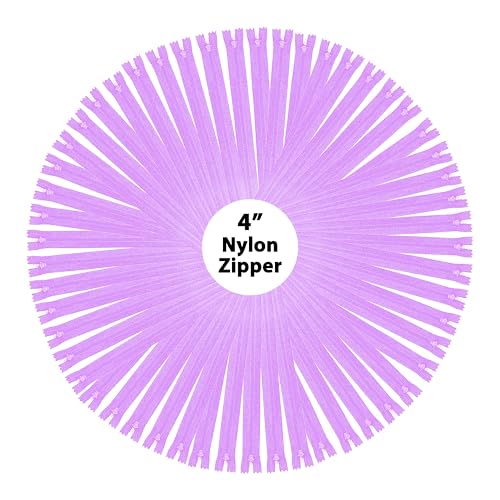 Image of Mandala Crafts 100 PCs Lilac Closed-End 4 Inches Nylon Zippers for Sewing