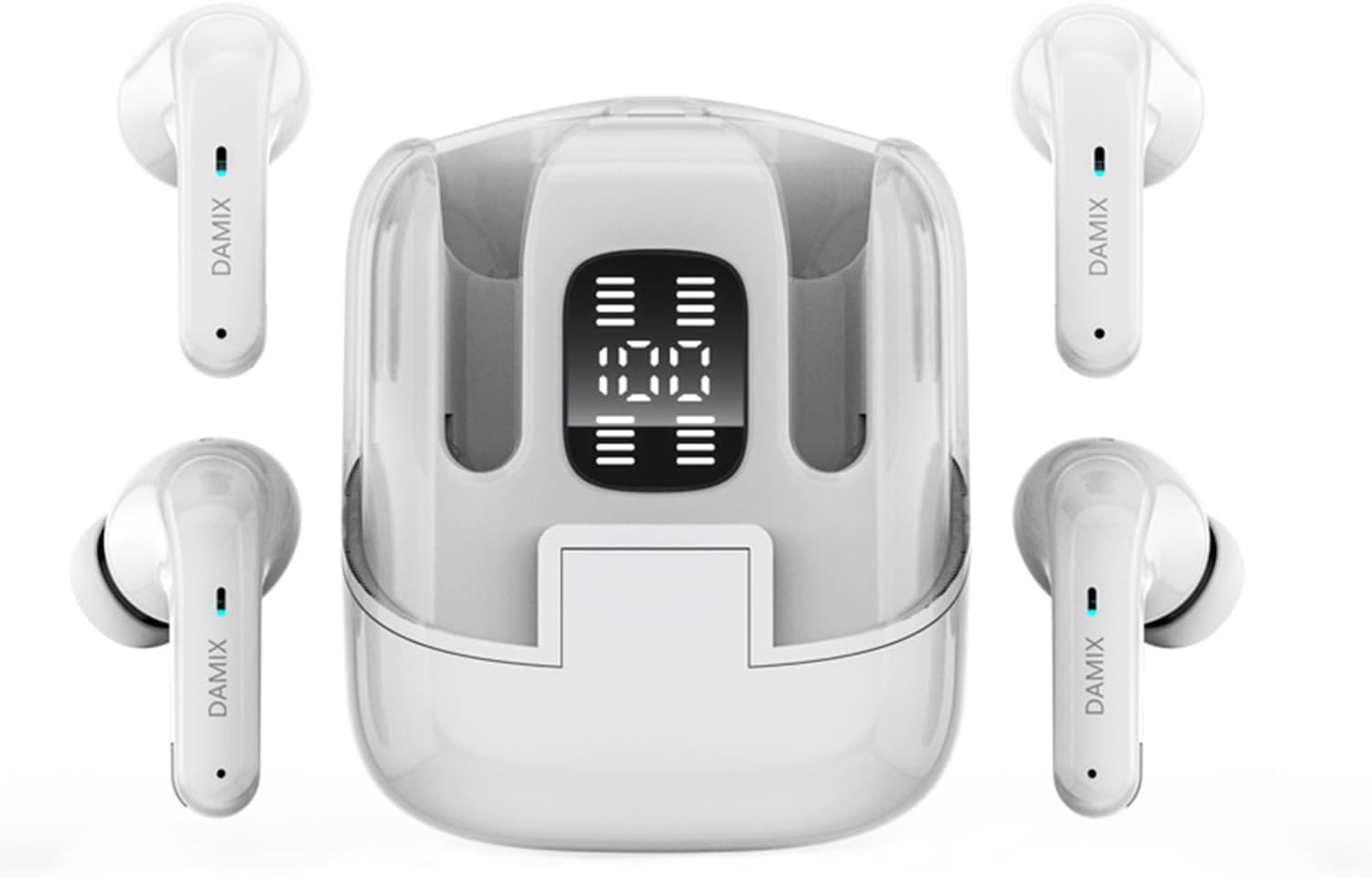 Two Pairs Wireless Earbuds Bluetooth 5.5 Headphones,HiFi Bass Stereo Noise Cancelling LED Display Waterproof,120H Playtime for Laptop Pad Phones White (White)