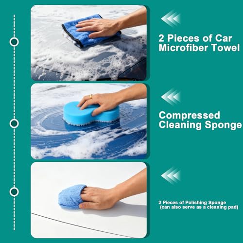 31 Pezzi Kit Pulizia Auto Pratica Borsa Inclusa,Set Completo Di Lavaggio Auto Per Interni Ed Esterni, Spazzole Detailing, Spugne Lucidanti, Spazzola Per Pneumatici,Spazzola Per Trapano - 3
