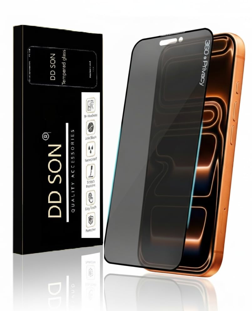 Image of DD SON Military Grade 360 Degree Privacy Tempered Glass for iPhone 17 Pro Max (6.9 inch) - Anti-Spy Screen Protector with Accessories Kit, Shatterproof & Scratch Resistant Screen Guard