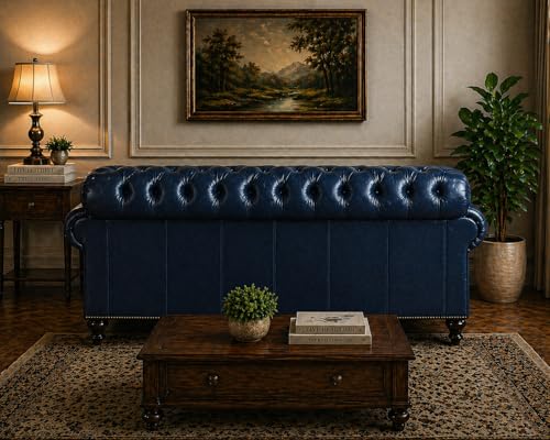 Image of Luxury Sofa Set Luxury Chesterfield Sofa in for Home Living Room & Office (Highback 3 Seater Blue)