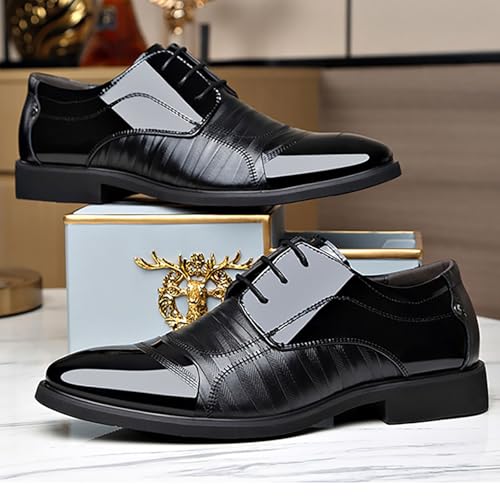 Men's Oxfords Dress Shoes Classic Business Leather Shoes， New Lace-up Breathable Patent Leather Shoes Man Office Wedding Flats4