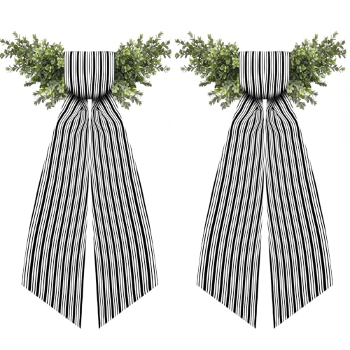 Wreath Sash 2 Pack Black and White Stripe 56 x 4.5 Inch Ribbon Bows for Front Door Wreath Wedding Indoor Covered Outdoor Decor by Dntorx - Used condition - US$8.01
