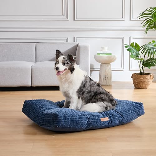 Image of Modern Threads Ultra Plush Orthopedic Memory Foam Pillow Bed for Large Dogs with Supportive Filling and Stylish Textured Design, Blue, (48 inch L x 36 inch W x 6 inch Th)