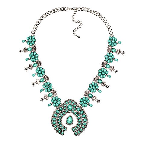Lovage Bohemian Exaggerate Turquoise Flower Zinc Pendant Necklace Women Jewelry (Blue)