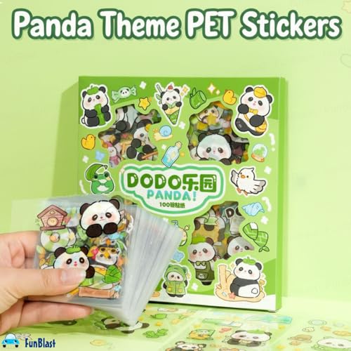 Image of FunBlast Panda Theme PET Stickers, Kawaii Sticker - 100 Sheets; 500+ Pcs Aesthetic Sticker, Japanese Style Craft Stickers, Self-Adhesive Sticker's Set - Multicolor (E)