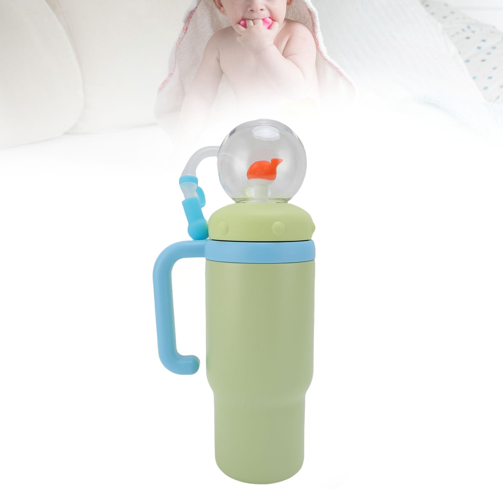 Wasserflasche, 710 Ml, Isolierter Trinkbecher aus Edelstahl, Reisebecher mit Griff und Strohhalm, Ideal für Outdoor-Reisen (Gelbgrün)