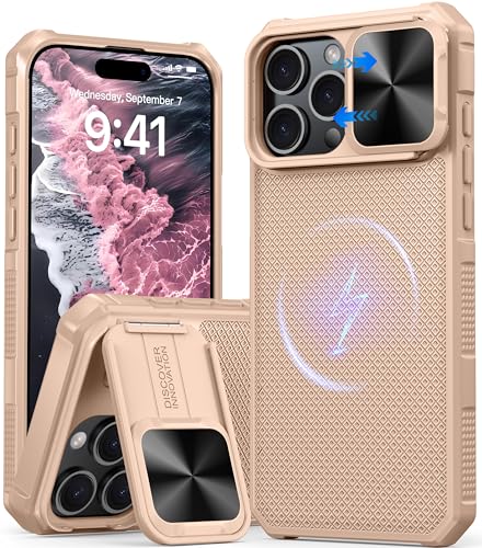 Image of Magnetic for iPhone 16 Pro Case [Slide Camera Cover] [Compatible with Magsafe] [Kickstand] [Military Grade Protection] Shockproof Rugged Case for iPhone 16 Pro,Rose Gold