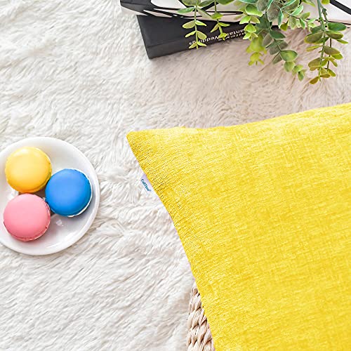 Image of CaliTime Pack of 2 Cozy Throw Pillow Covers Cases for Couch Sofa Home Decoration Solid Dyed Soft Chenille 18 X 18 Inches Bright Yellow