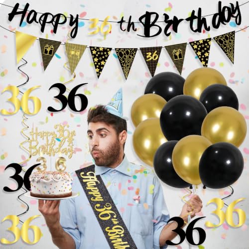 Image of 36th Birthday Decorations for Men, Black Gold 36th Party Decoration Kits