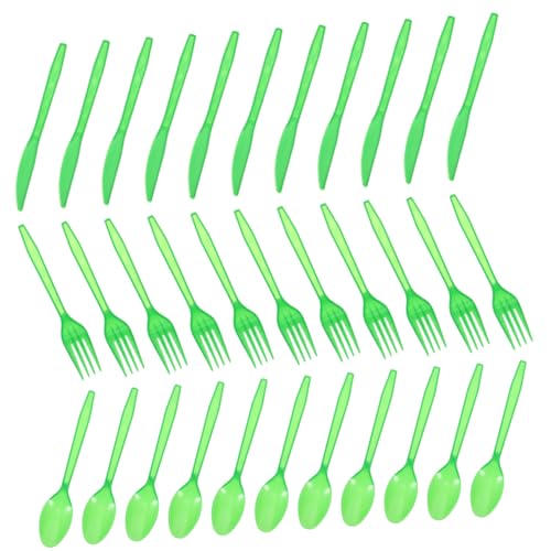 KAILIKETIY 使い捨てプラスチックカトラリー 深緑色ナイフフォークスプーン 各 合計 パーティー用 軽量で丈夫 清潔簡単キャンプ弁当対応