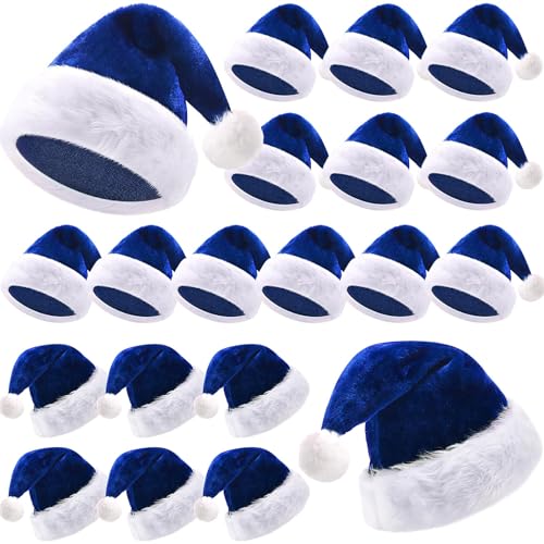 Image of Vicenpal 20 Pcs Santa Hats Bulk Plush Christmas Hats for Adults Women Men Holiday Party Costume(Navy Blue)