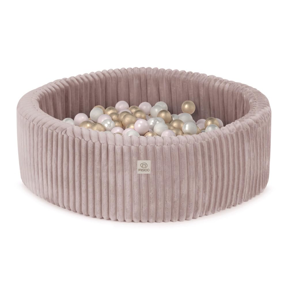 MISIOO Bällebad Baby 90x30 cm mit 200 Bällen Ø6 cm – Kinder Bällebad Rund, Weicher Schaumstoff, Bezug Abnehmbar Waschbar, Indoor Spielpool für Kleinkinder