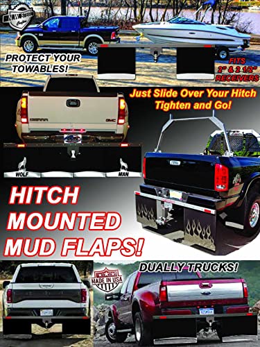 Image of 74 inch Wide x 20 inch Tall Hitch-Mounted Mud Flaps: Three Solid Mounts for 2 inch x 2 inch Receiver Hitches by NorthWest Steel Crafters