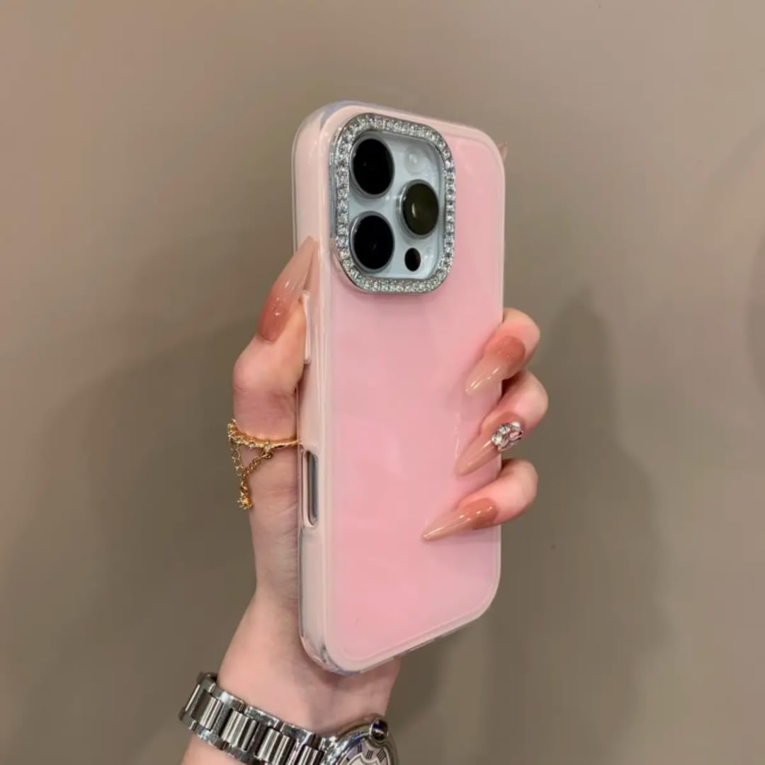 Coque paillettes iPhone 16 Pro rose antichoc avec strass de luxe protégeant l'arrière
