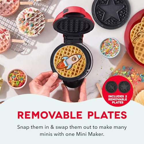 Image of Dash MultiMaker Mini System Removable Plate Set - Ceramic, Nonstick Replacement Plates for Fun-Shaped Waffle Breakfast - Waffle Maker Not Included - 4-Inch - Two-Pack - Rocketship & Star