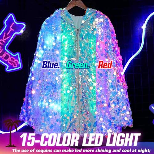 EVILD Women’s Sequins Party Bomber Jackets Long Sleeve Glitter Jacket with Hat Sparkly Bomber Blazers Casua Coat2