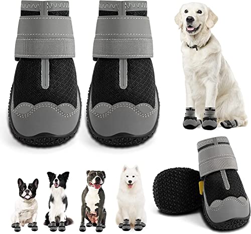 Image of PETANGEL Dog Boots for Hardwood Floor | Breathable Dustproof Dog Shoes | Dog Booties with Reflective Anti-Slip Sole | Outdoor Paw Protectors with Rubber Soles for Hiking and Running (Size: 3)