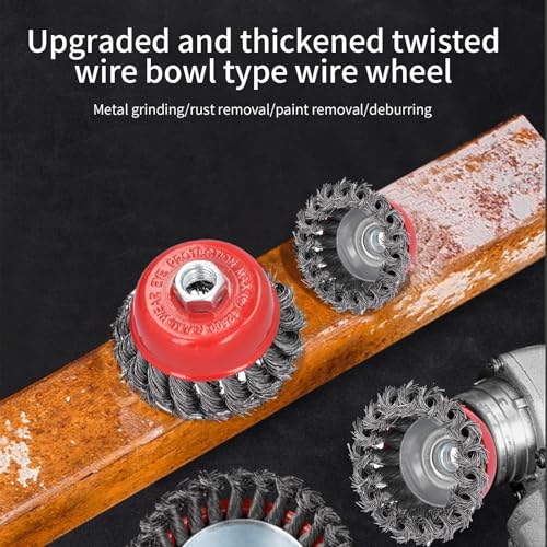 Image of 5Pcs Wire Wheel Brush, Wire Wheel for Angle Grinder & Cup Brush, M14 Screw Thread Twisted Knotted Heavy Cleaning, for Rust Removal, Paint Stripping, Weld Cleaning and Surface Preparation on Metal