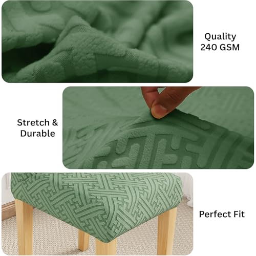 Image of Lukzer Elastic Dining Chair Cover - 4PC Pastel Green Grid Maze | Textured High Stretch Jacquard Seat Cover | Removable Washable Short Dining Chair Cover Protector Seat Slipcover | (CC-107-04)