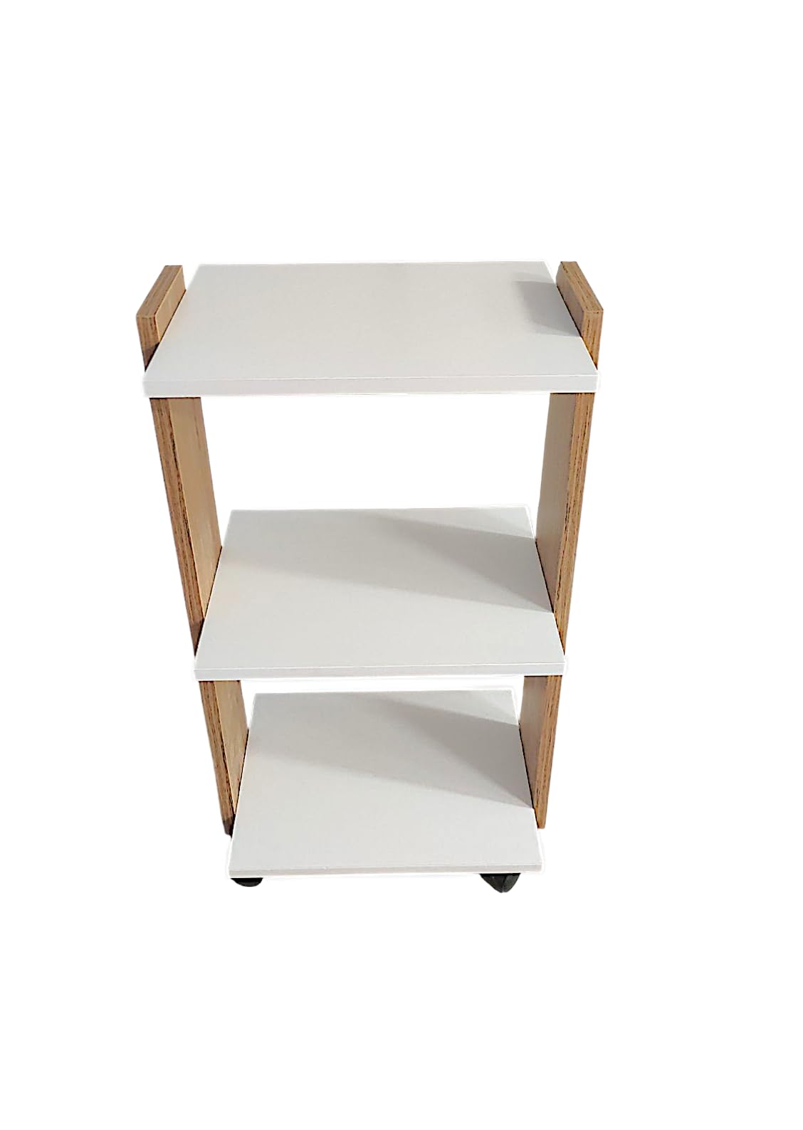 Falegnameria Matonti - Carrello con Ruote Girevoli 80x44x28.5 cm in Legno Bianco con 3 Ripiani Portaoggetti. Ideale per Estetista, Salone di Bellezza, Parrucchieri. Mobiletto Multiuso, Made in Italy