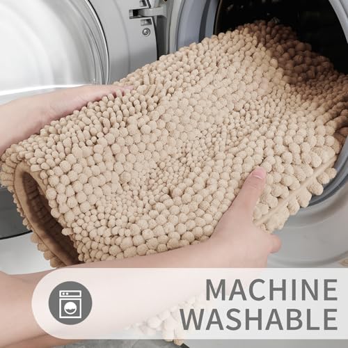 Yimobra Bathroom Rugs Sets 2 Piece, Soft Absorbent Chenille Bath Mat and U-Shaped Toilet Rug, Non Slip Machine Washable Quick Dry, Plush Shower Rugs for Bathroom Floor, 32"x20"+24"x20", Beige by Yimobra - Used condition - Image 7