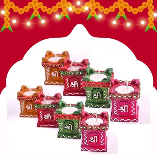 CraftVatika Diya for Home Diwali Decoration Items Puja,8 Sets Handmade Earthen Clay Terracotta Decorative Diya,Candles Pooja Purpose Outdoor Indoor Garden Decor (Pack of 8)