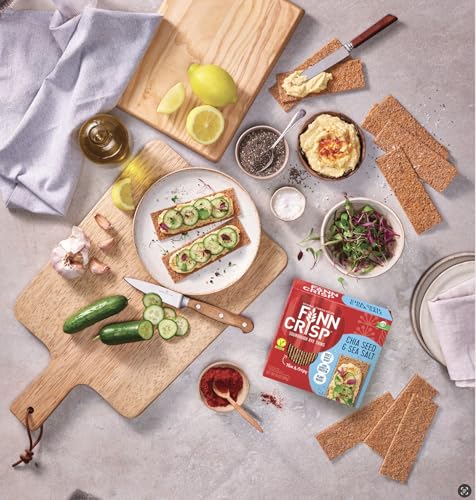Image of Finn Crisps Chia Seed Rye Crispbread, Thin Crispy Rye Authentic Finnish Sourdough Crispbread Crackers (6 Boxes x 6.8 oz)