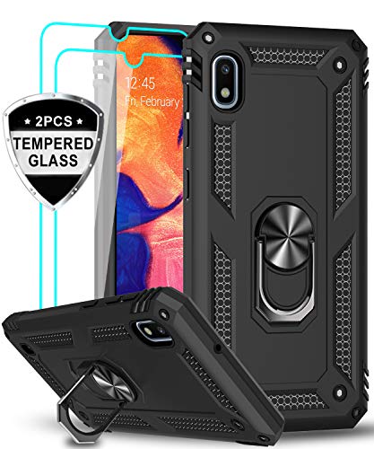 LeYi Coque pour Samsung Galaxy A10/M10 avec Verre trempé [Lot de 2] Anneau Support, Militaire Double Couche Renforcée Défense Bumper TPU Silicone Antichoc Armure Housse Etui Coque Samsung A10 Noir