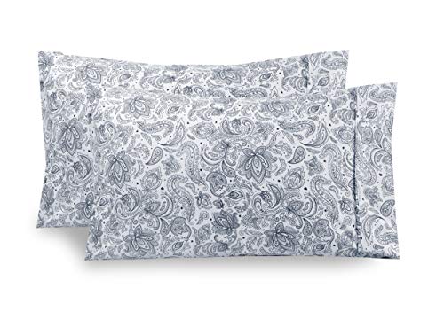 Elegant Comfort Luxury Ultra-Soft 2-Piece Pillowcase Set - 1500 Premium Hotel Quality Microfiber Double Brushed - Wrinkle Resistant, Standard/Queen, Paisley Pattern Navy Blue