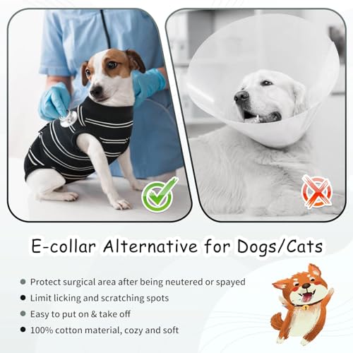 Image of Kuoser Dog Surgery Recovery Suit, Soft Breathable Dog Recovery Suit for Female Spay Male Nueuter, Anti Licking Puppy Onesie Pet Surgical Suit for Dogs Abdominal Wounds Skin Disease, Black Strips 2XL